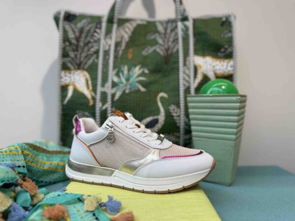 Basket TAMARIS beige et blanche à paillettes
