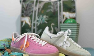 Basket RIEKER rose et orange, vert et beige