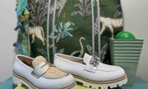 Mocassins MYMA semelle épaisse blanc ou blanc et raphia