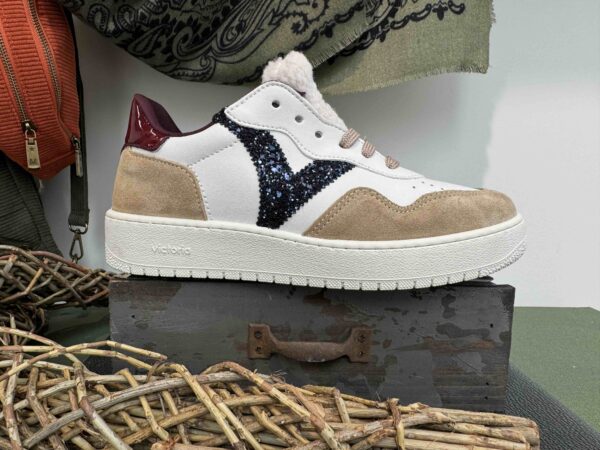 Basket VICTORIA beige, bordeaux à paillettes