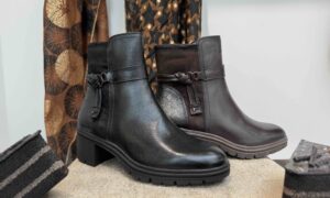 Bottine TAMARIS à talon épais + motifs noire ou chocolat