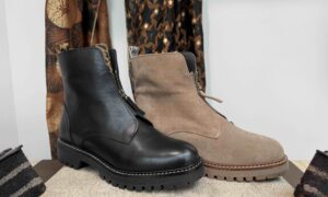 Bottine REQINS à zip, nubuck noire ou beige à motif