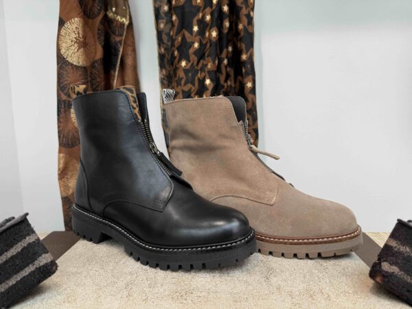 Bottine REQINS à zip, nubuck noire ou beige à motif