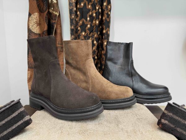 Boots ALIWELL montante à zip, cuir noir, nubuck camel ou chocolat
