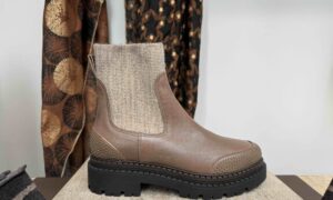 Boots MIMKA crantée à clou, cuir taupe