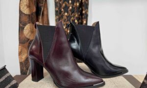 Bottine MAROLI élastiquée à talon, bout pointu cuir noir ou bordeaux