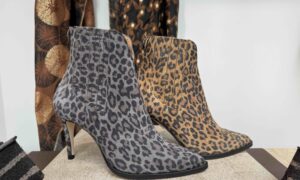 Bottine MAROLI talon aiguille, en nubuck léopard camel ou gris
