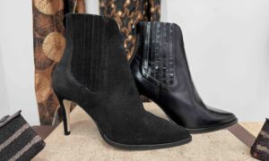 Bottine MAROLI talon aiguille, cuir noir ou nubuck noir