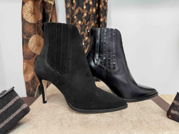 Bottine MAROLI talon aiguille, cuir noir ou nubuck noir