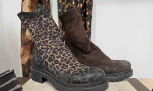Boots MÉTISSE tige haute à zip en nubuck chocolat ou léopard