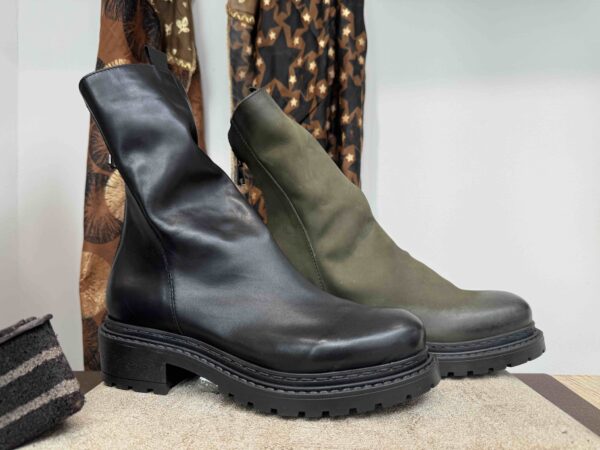 Boots MÉTISSE tige haute à zip en cuir noir ou kaki
