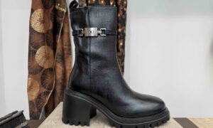 Boots GIO+ motarde à talon haut cuir noir
