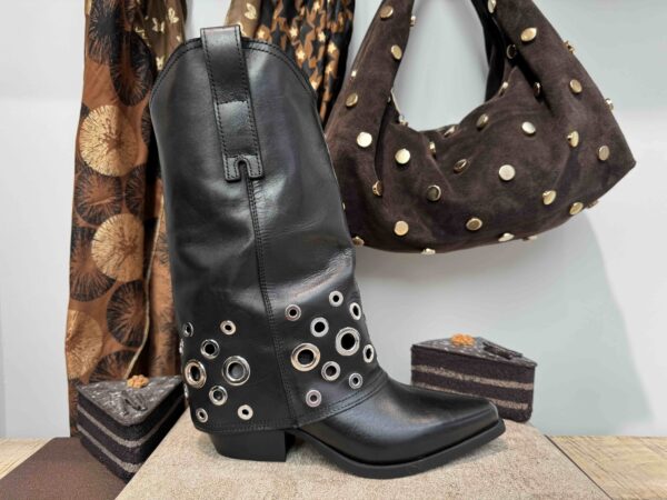 Santiag MÉTISSE 3/4 en cuir noir + oeillets