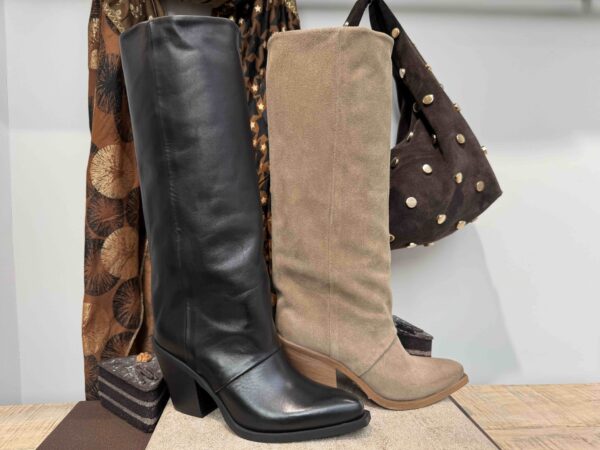 Botte MÉTISSE à talon cuir noir ou nubuck beige