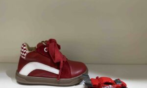 Basket ACEBOS montante à lacets + zip, rouge et blanc