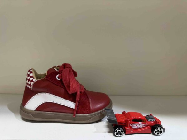 Basket ACEBOS montante à lacets + zip, rouge et blanc