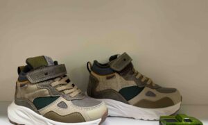 Basket SHOOPOM montante à scratch, en goretex : kaki et beige