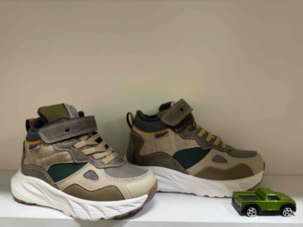 Basket SHOOPOM montante à scratch, en goretex : kaki et beige