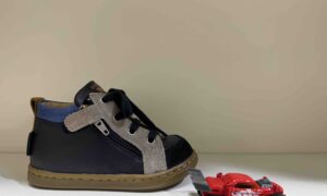 Basket SHOOPOM montante à lacets + double zip, en bleu marine
