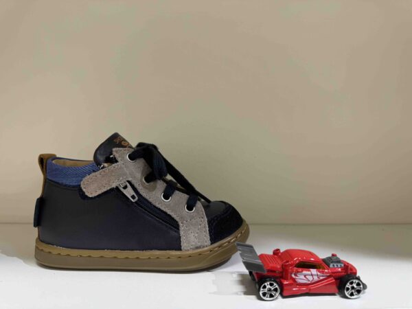 Basket SHOOPOM montante à lacets + double zip, en bleu marine