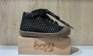Basket BOPY à lacets + zip, noir à petit pois avec bout renforcé