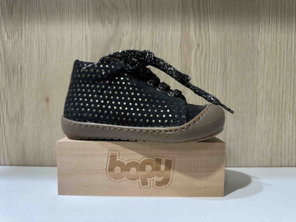 Basket BOPY à lacets + zip, noir à petit pois avec bout renforcé