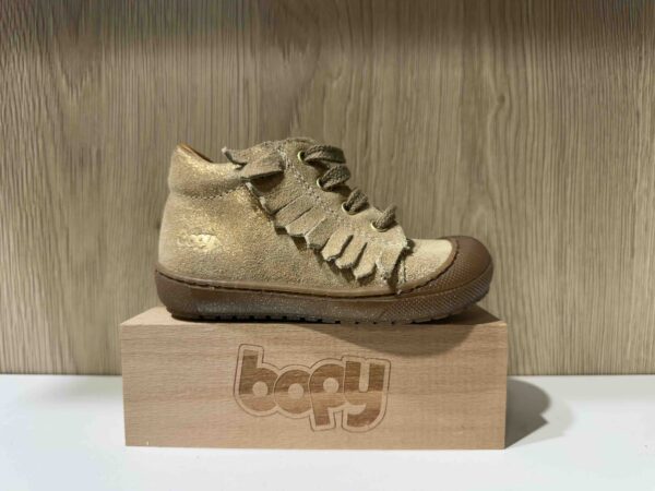 Basket BOPY à lacets + zip, paillette doré + frange avec bout renforcé