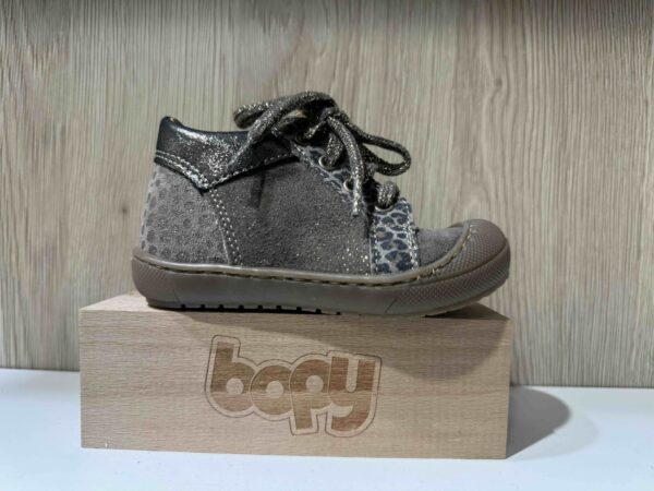 Basket BOPY à lacets + zip, léopard et taupe avec bout renforcé