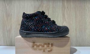 Basket BOPY à lacets + zip, noir et petit pois coloré avec bout renforcé