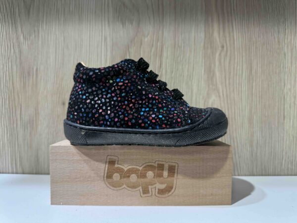 Basket BOPY à lacets + zip, noir et petit pois coloré avec bout renforcé