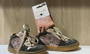 Basket GBB à lacets + zip, kaki et paillettes