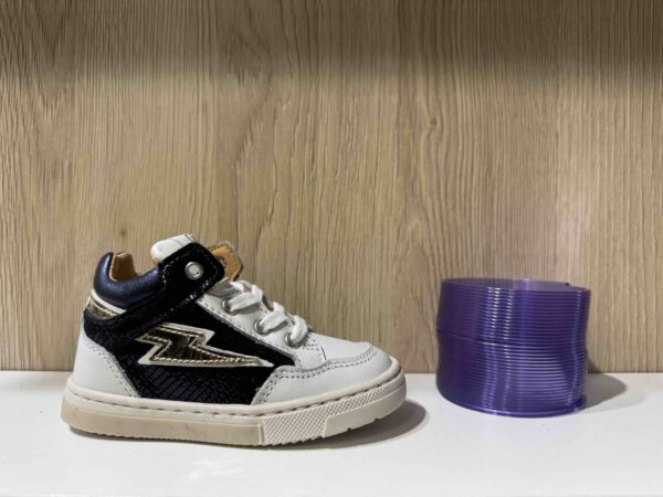Basket montante GBB à lacets + zip, en bleu marine et blanc avec éclair