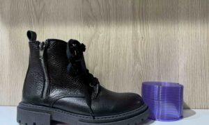 Bottine GBB à lacets + zip, en cuir noir