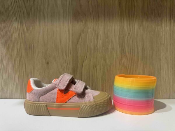 Basket VICTORIA à scratch, en nubuck rose et orange