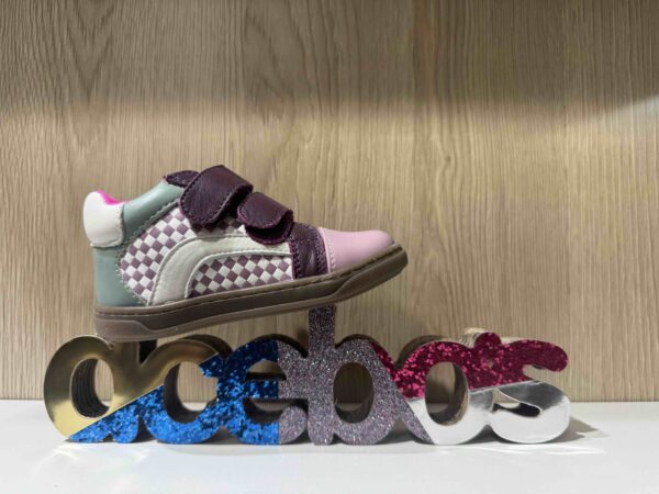 Basket montante ACEBOS à scratch, violet et damier