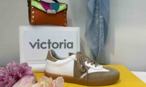 Basket VICTORIA semelle fine : blanc et beige