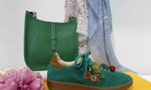 Basket MÉLINÉ semelle fine : vert + bijoux